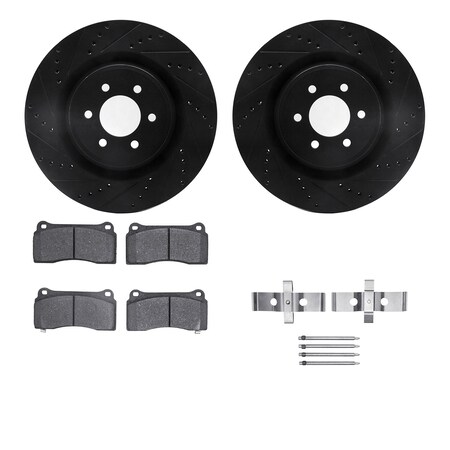 Dynamic Friction Company Front Brake Rotors-Drilled and Slotted-Black with 5000 Advanced Brake Pads includes Hardware 8512-40025